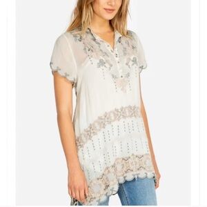Johnny Was fletcher tunic in heather gray/bone color Size SM